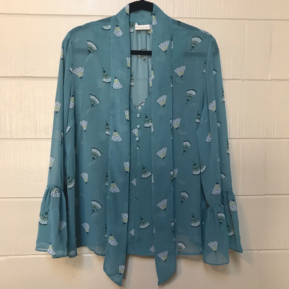 Eva Mendes • Harbor Blue Semi-Sheer Evie Blouse L